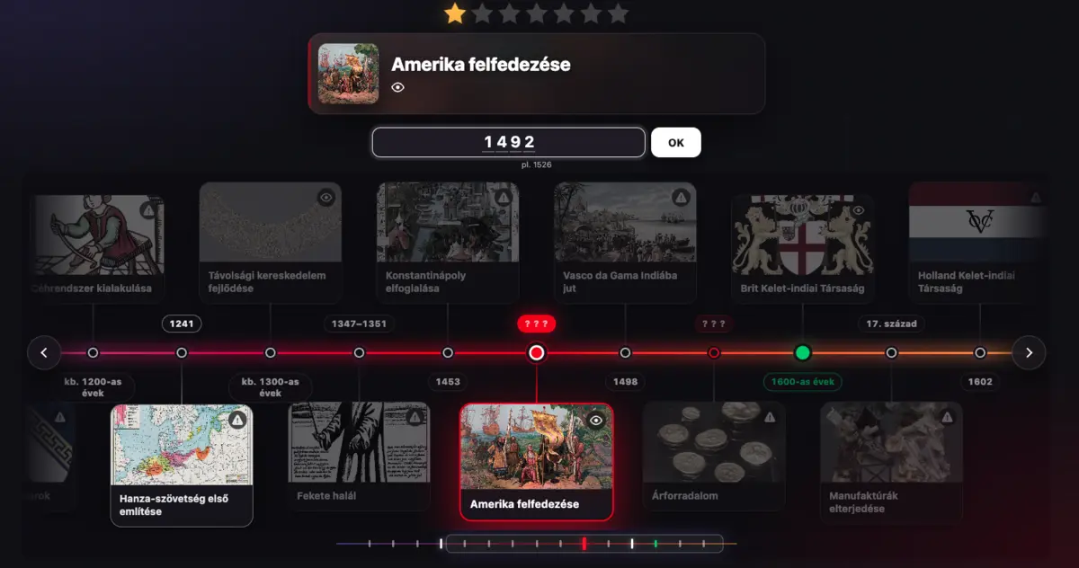 7streak timeline: placing the dates of historical events, here the discovery of America
